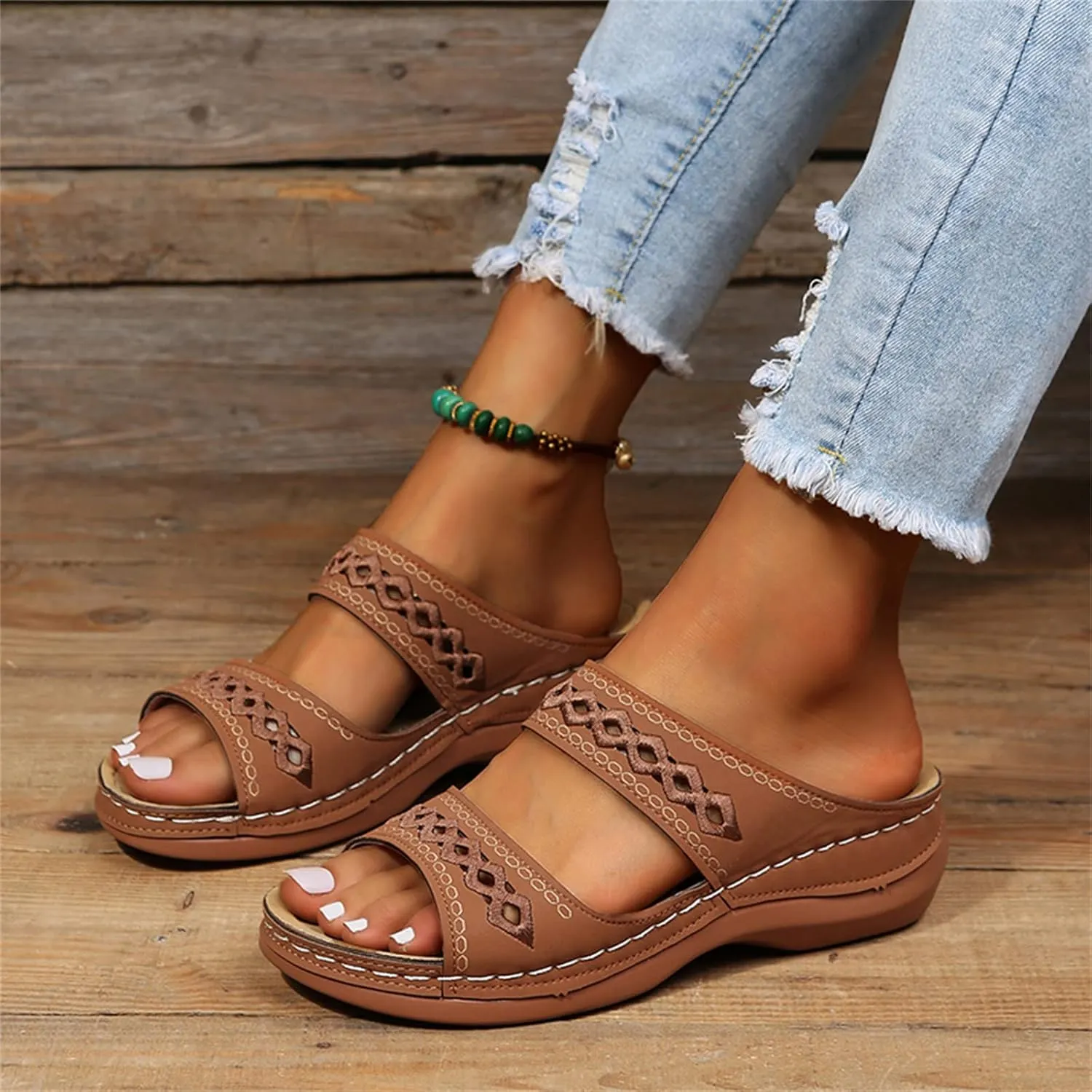 Womens Wedge Sandals Comfortable Dressy Orthotic Flips Flops Arch Support for Flat feet Walking Orthopedic Slippers Slides