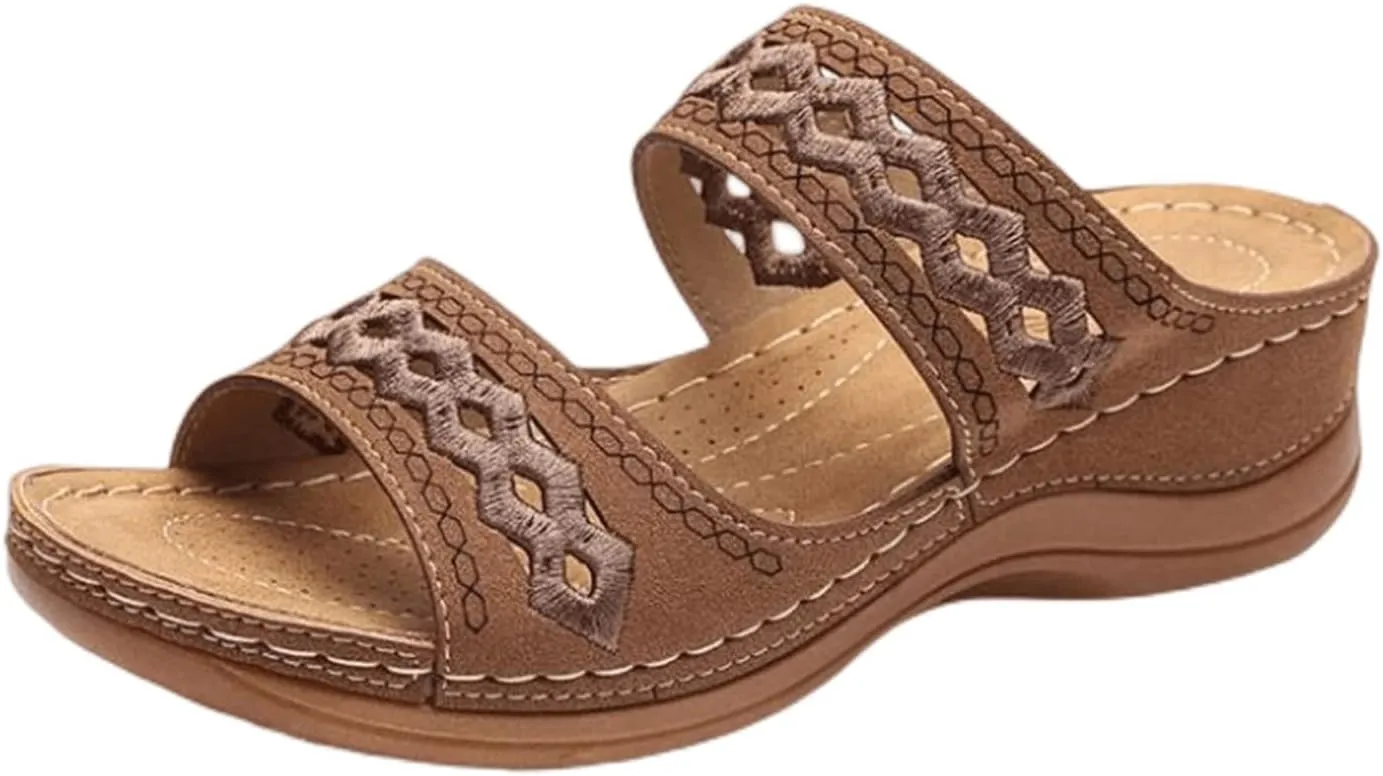 Womens Wedge Sandals Comfortable Dressy Orthotic Flips Flops Arch Support for Flat feet Walking Orthopedic Slippers Slides