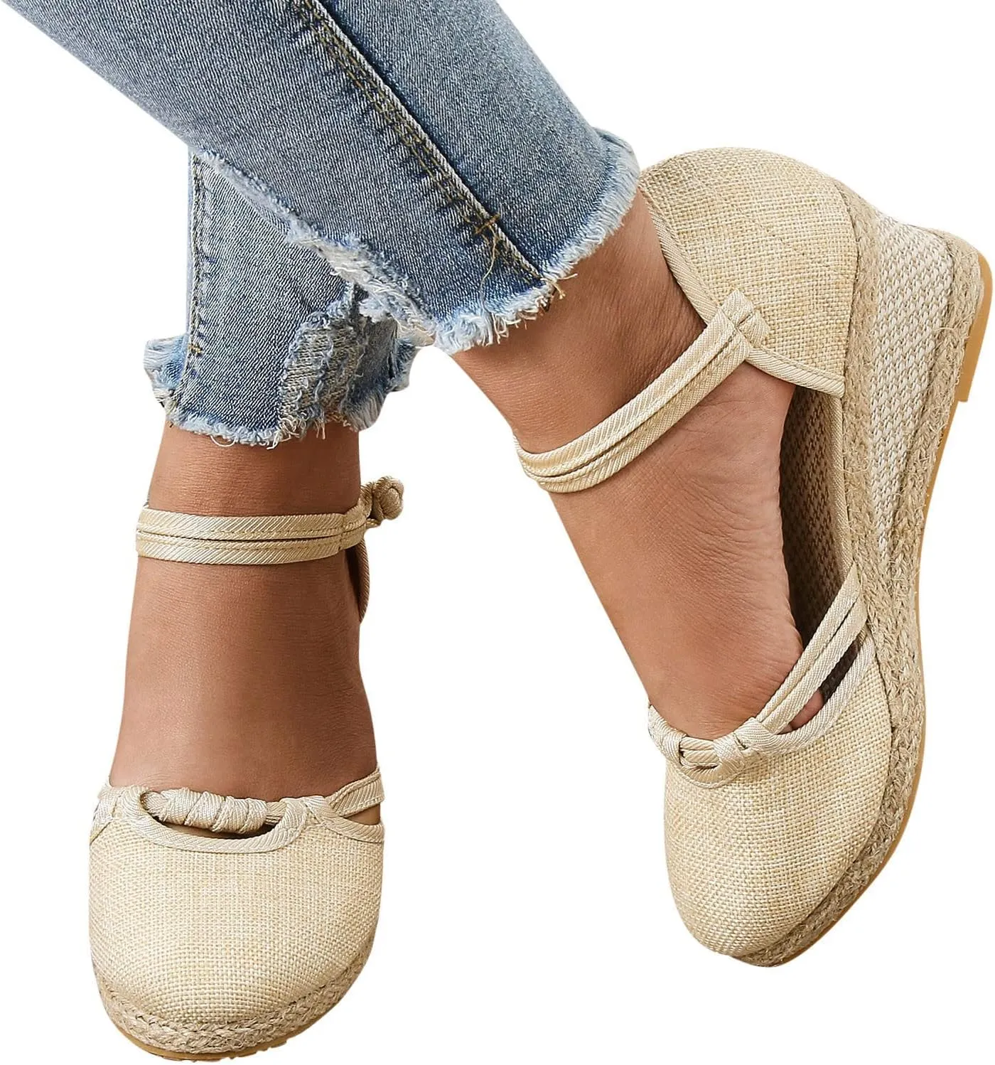 Womens Wedge Sandals Espadrille Closed Toe Non Slip Wedge Heels Sandals Casual Ankle Strap Canvas for Women Dressy Summer for Walking Vacation