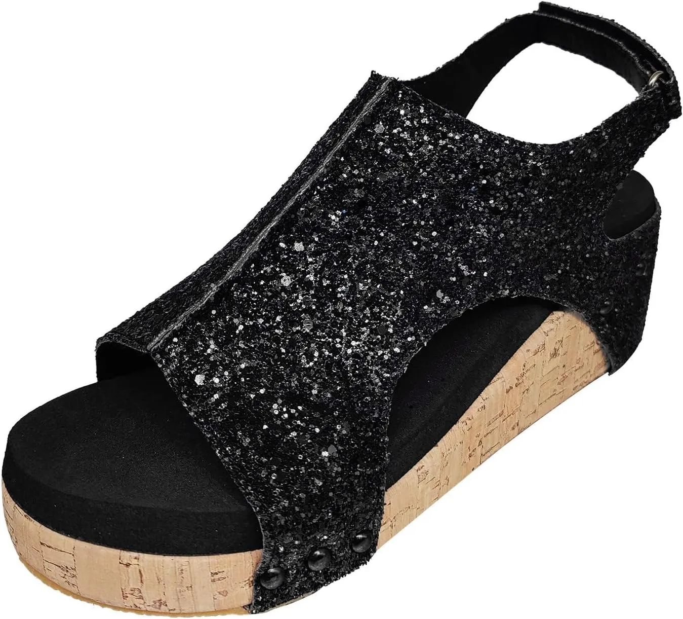 Women's Wedge Sandals Open Toe Slides Platform Sandals Adjustable Hook and Loop Closure Wedge Heels Sandals Fashion Bling All-Match Casual Dressy Summer Shoes
