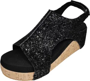 Women's Wedge Sandals Open Toe Slides Platform Sandals Adjustable Hook and Loop Closure Wedge Heels Sandals Fashion Bling All-Match Casual Dressy Summer Shoes