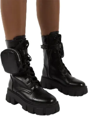 ZBYY Combat Boots for Women,Winter Platform Mid Heel Boots Chunky Low Heels Lace Up Buckle High Tops Booties