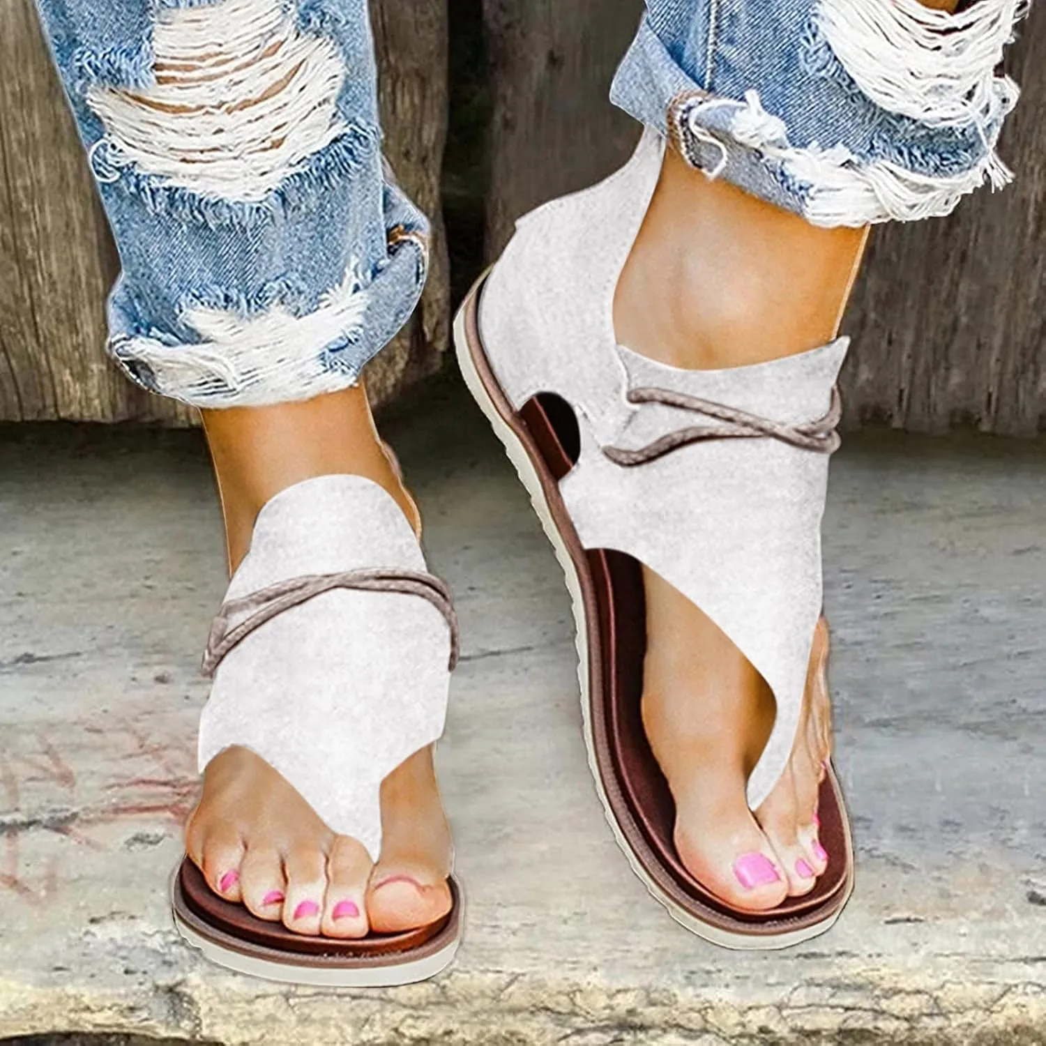 ZBYY Sandals for Women Thong Flat Slides Sexy Flip Flops Slip on Shoes Summer Beach Dressy Gladiator Flat Sandals