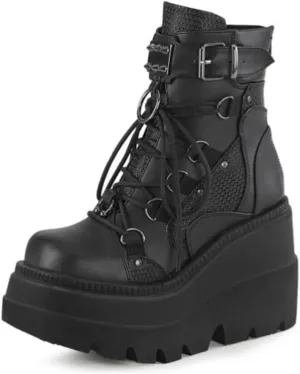 ZBYY Women's Combat Ankle Boots Zipper Lace Up Chunky Military Platform Shoes Wedge Heel Studded Goth Mid Calf Combat Booties