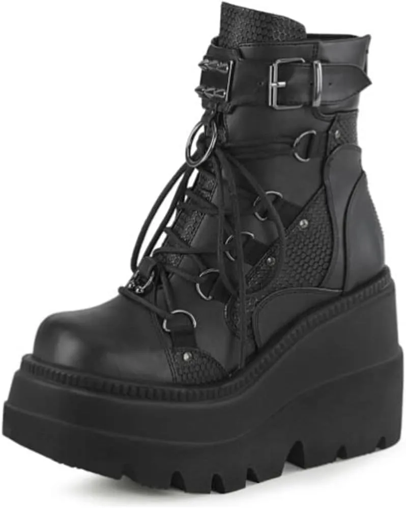 ZBYY Women's Combat Ankle Boots Zipper Lace Up Chunky Military Platform Shoes Wedge Heel Studded Goth Mid Calf Combat Booties