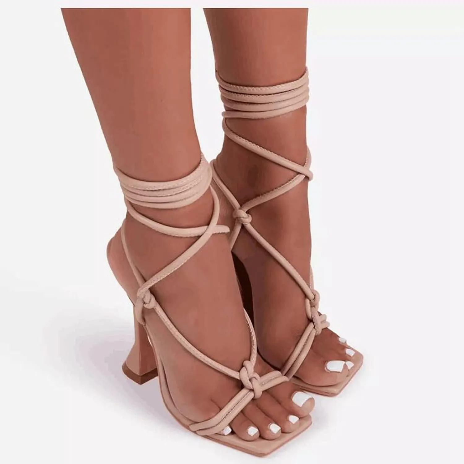 ZBYY Women's Heeled Sandals Dress Square Toe Heels Sandals Slip On Party Strappy Stiletto High Heels Sandals