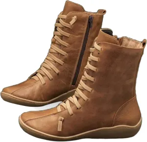 ZBYY Womens Winter Snow Boots with Warm Comfortable Outdoor Waterproof Anti-Slip Shoes Leather Zipper Flat Booties