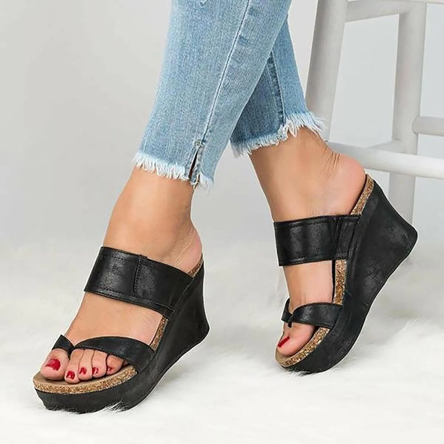 ZKXYFFS Wedge Sandals for Women 2023 Dressy Summer Peep Toe Platform Sandals Women's Thick Slippers Espadrilles Sandals Flip Flops