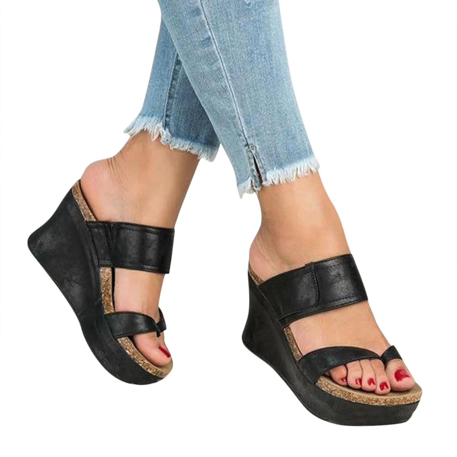ZKXYFFS Wedge Sandals for Women 2023 Dressy Summer Peep Toe Platform Sandals Women's Thick Slippers Espadrilles Sandals Flip Flops