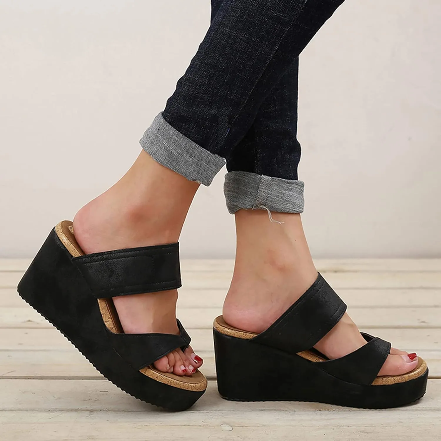 ZKXYFFS Wedge Sandals for Women 2023 Dressy Summer Peep Toe Platform Sandals Women's Thick Slippers Espadrilles Sandals Flip Flops