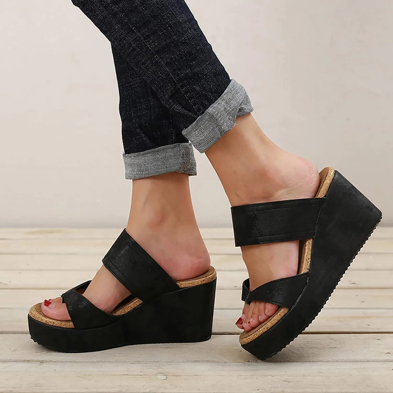 ZKXYFFS Wedge Sandals for Women 2023 Dressy Summer Peep Toe Platform Sandals Women's Thick Slippers Espadrilles Sandals Flip Flops