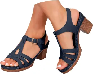 ZSpzx Summer Sandals For Women 2025,Women's Chunky Block Mid Heels Low Slip On Womens Ankle Straps Open Toe Hollow Out Comfortable Platform Sandal Heel Adjustable Walking Shoes for Daily Wear