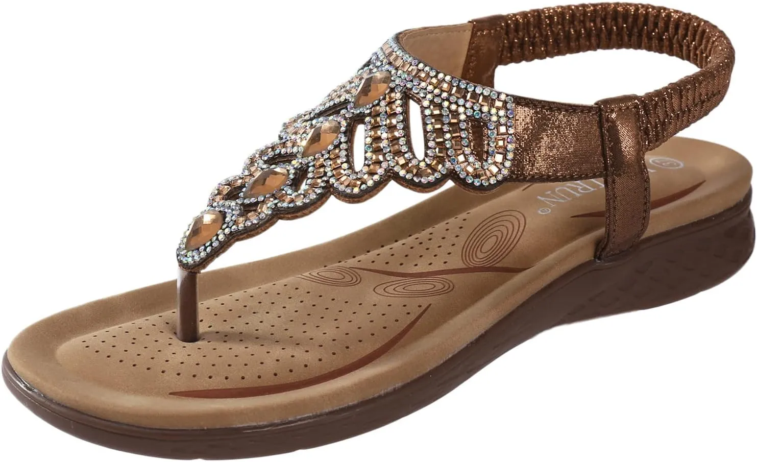ZSpzx Womens Flat Sandals Flower Low Heel Dressy Elastic Ankle Strap Rhinestone Summer Comfortable Thong Flip Flops for Women Sparkly Strappy String T-Strap Beach Glitter Slides Outdoor Shoes