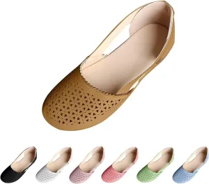 ZWRXW Sandals for Women Dressy Hollow Ballet Flats Round Toe Low Heels Lightweight Flats Sandals Casual Summer Slides Sandal Wedge Shoes Walking Shoes with Comfortable Plantar Fasciitis Arch Support